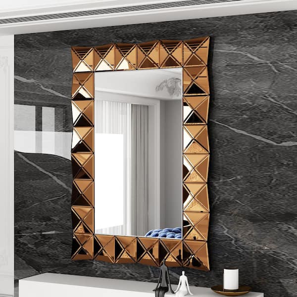 FUFU&GAGA 27.6 in. W x 39.4 in. H Hexagon Frameless Wall Bathroom Vanity Mirror, Bathroom Vanity Mirror for Bedroom in Gold