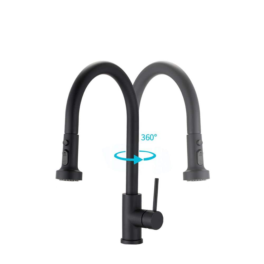 Matte Black Stainless Steel Pull Down Kitchen Faucet with Soap Dispenser