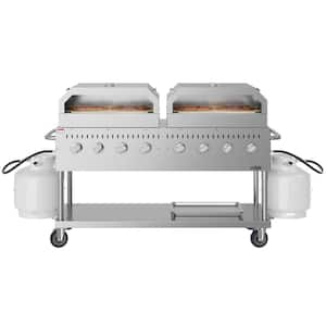 Portable Commercial Outdoor Propane Grill 60 in. with Two 30 in. Pizza Ovens in Stainless Steel