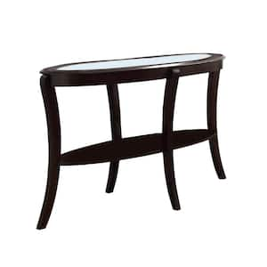 51.5 in. Brown Oval Wooden Console Table with Glass Insert and Open Shelf