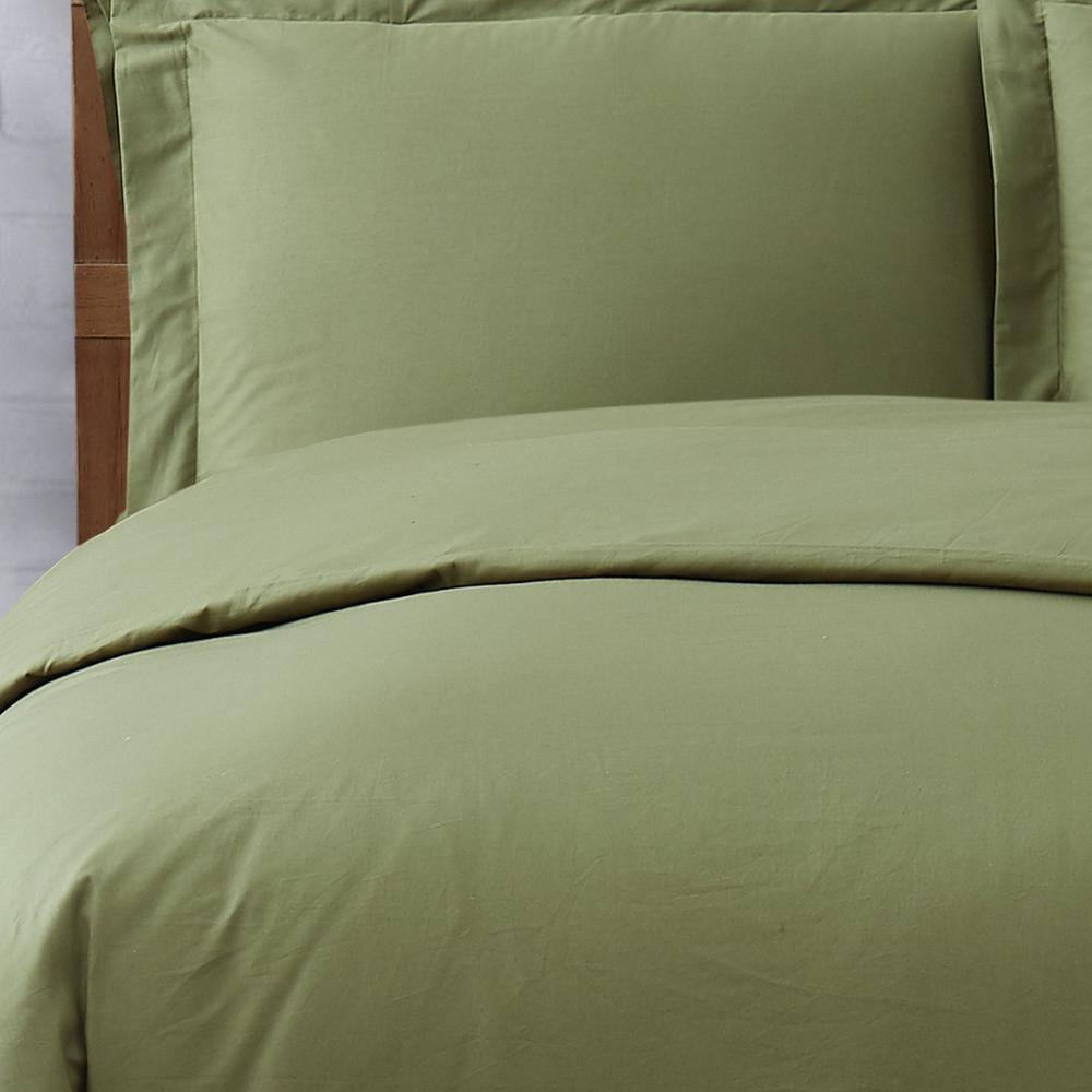 Green Full/Queen Cotton Percale Duvet Cover Set