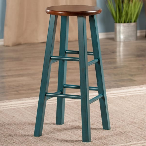 Ivy 29 in. Rustic Teal and Walnut Wood Frame Bar Stool