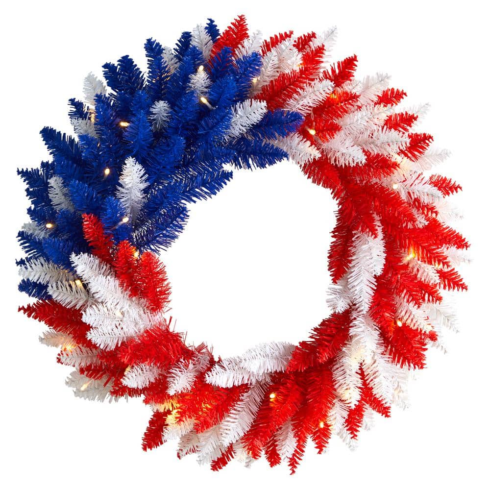 Nearly Natural 24 In Artificial Patriotic Red White And Blue   Multi Colored Nearly Natural Decorative Wreaths W1172 64 1000 