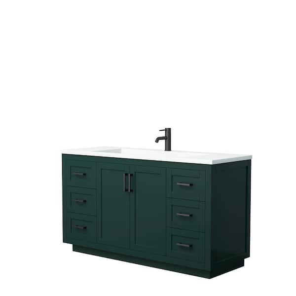 Wyndham Collection Miranda 60 in. W x 22 in. D x 34.25 in. H Single Bath Vanity in Green with Matte White Solid Surface Top