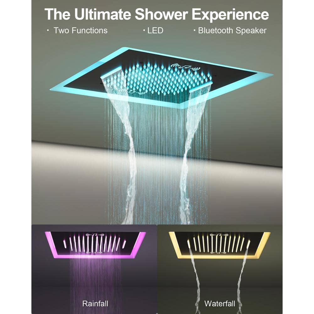 Matte Black 20" LED Ceiling Shower System with Bluetooth Speaker
