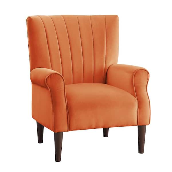 Benjara Orange and Brown Velvet Arm Chair with Tufted