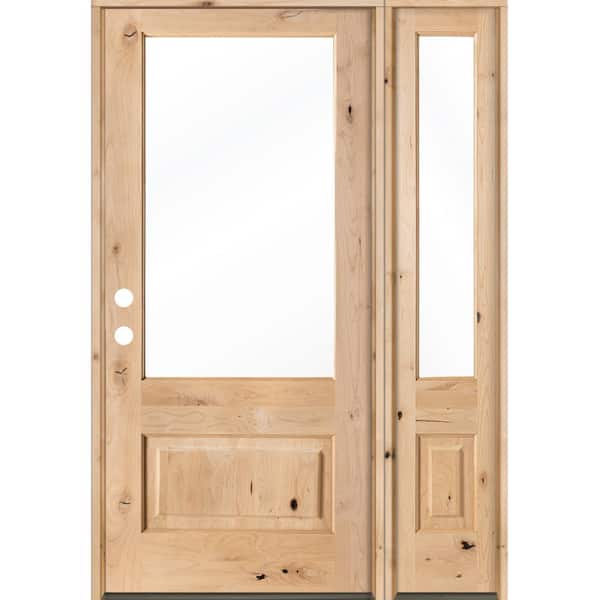 Krosswood Doors 50 in. x 80 in. Farmhouse Knotty Alder Right-Hand/Inswing 3/4 Lite Clear Glass Unfinished Wood Prehung Front Door w/RSL