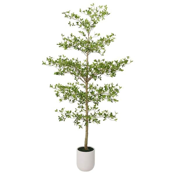 DR.Planzen Artificial 9 ft. Black Olive Tree with White Planter