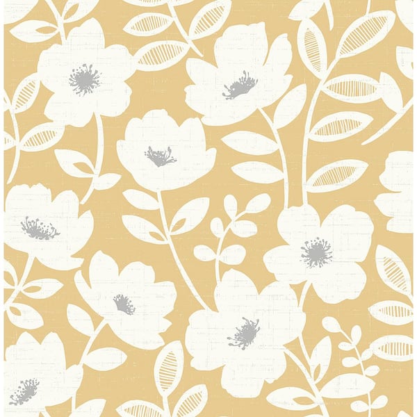 Brewster Bergman Mustard Scandi Flower Mustard Wallpaper Sample ...