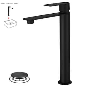 Single Handle Bathroom Vessel Sink Faucet with Modern 1-Hole Brass High Tall Bathroom Faucets in Matte Black