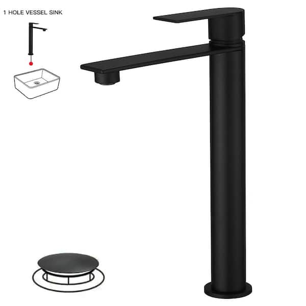 HOMEMYSTIQUE Single Handle Vessel Sink Faucet with Drain Kit Included in Matte Black