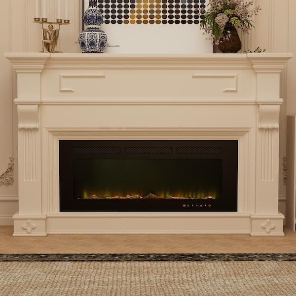 42 in. Wall Mounted/Embedded Electric Fireplace Insert with Crystal Glass Stone and Log Set