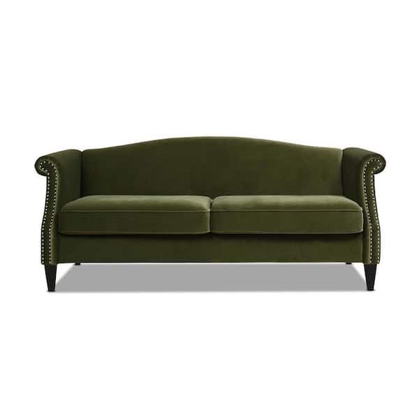 Jennifer Taylor Elaine 77 in. W Rolled Arms Velvet Camel Back Rectangle Sofa in Olive Green
