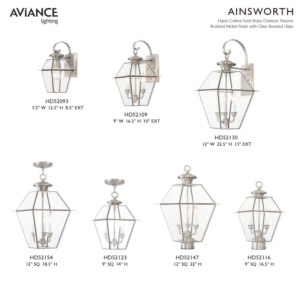 Brushed Nickel 3-Light Outdoor Pendant Lantern with Clear Beveled Glass