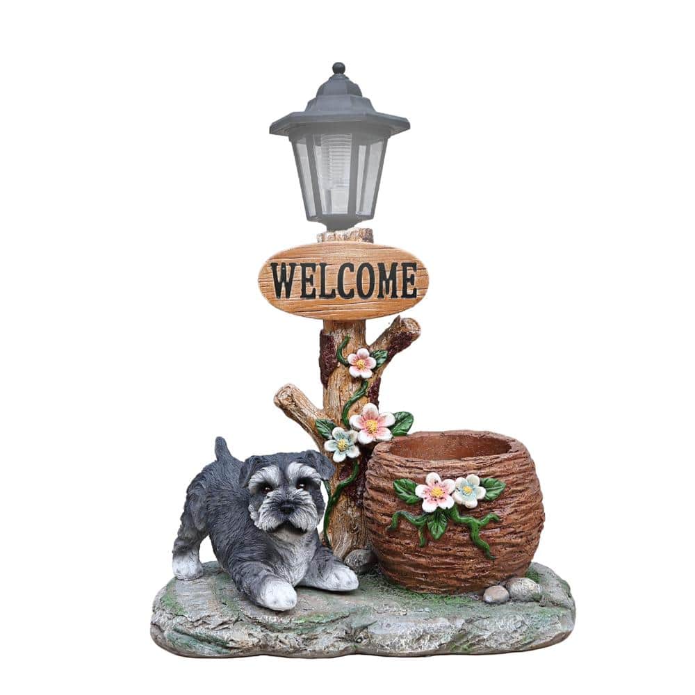 Resin Schnauzer Dog-Shaped Planter Statue with Solar LED Light for Patio, Garden, Backyard price history on PriceWatchPro