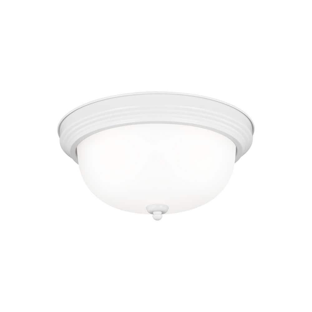 Transitional 14.5'' White Glass Bowl Flush Mount Ceiling Light