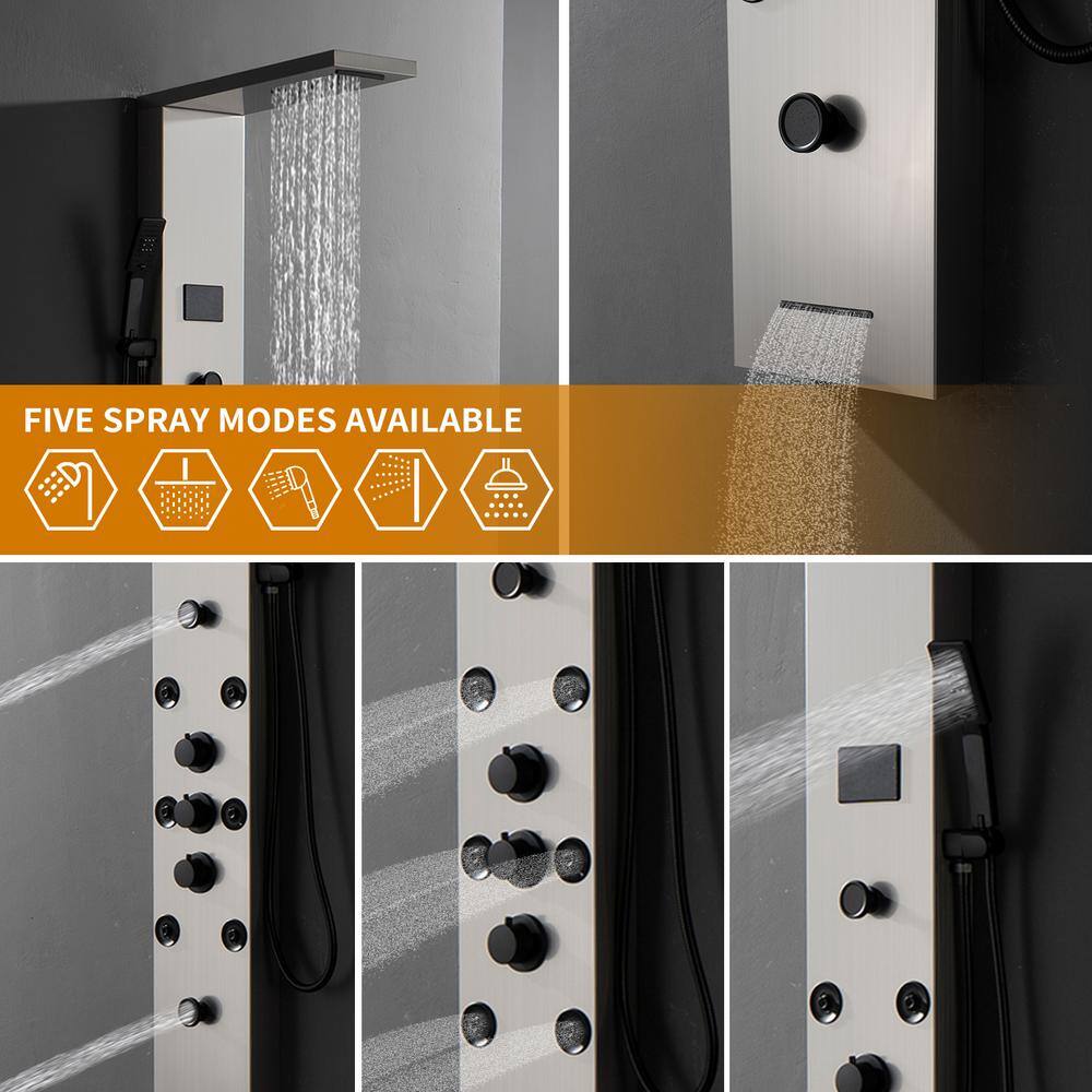 Brushed Nickel 8-Spray Rain Shower Panel System with Handheld Wand
