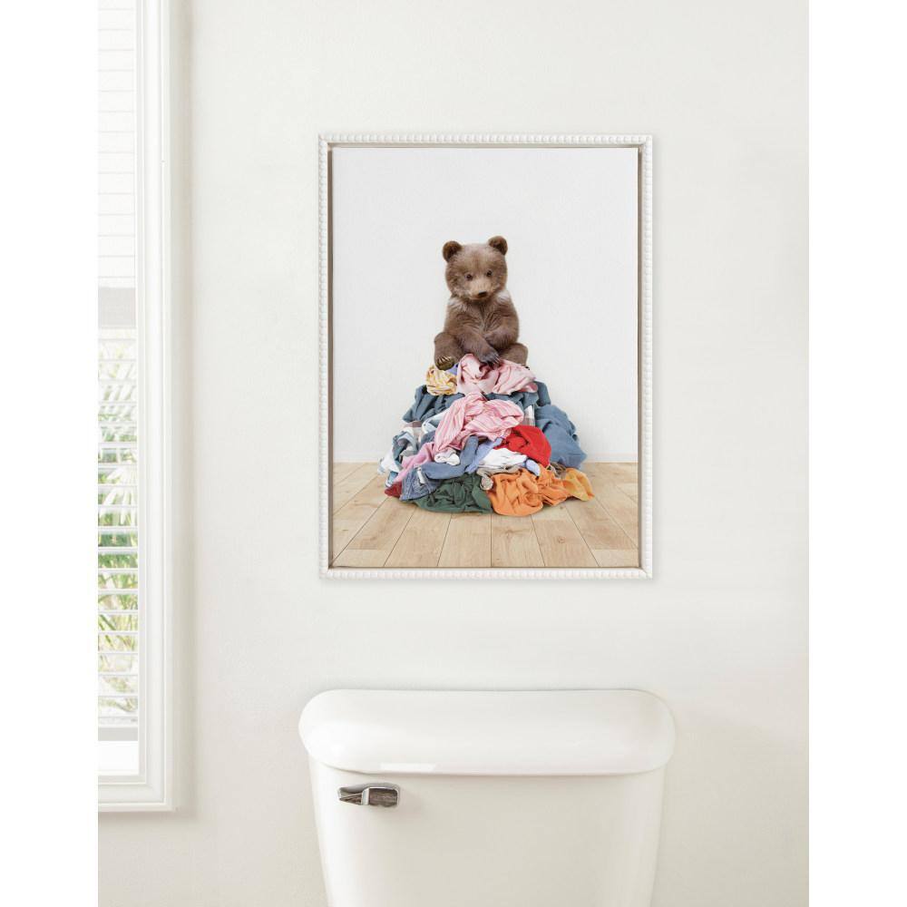 18" x 24" White Framed Bear on Laundry Canvas Print