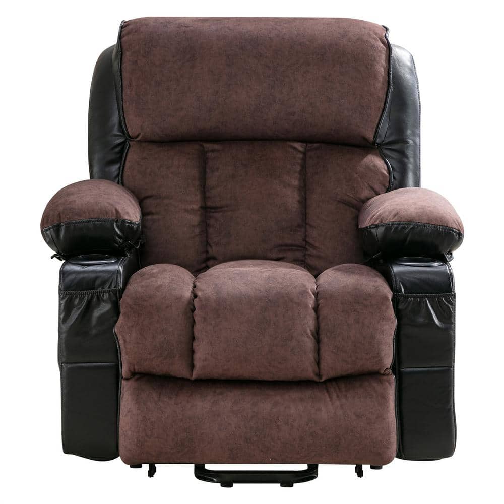 38.58 in. W Black and Brown Leather Recliner with Remote Control, Tufted an