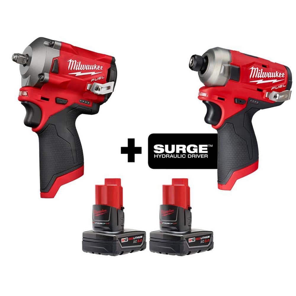 Milwaukee M12 FUEL 12V Lithium-Ion Brushless Cordless Stubby 3/8 in. Impact  Wrench and Impact Driver with Two 3.0 Ah Batteries  2554-20-2551-20-48-11-2412 The Home Depot