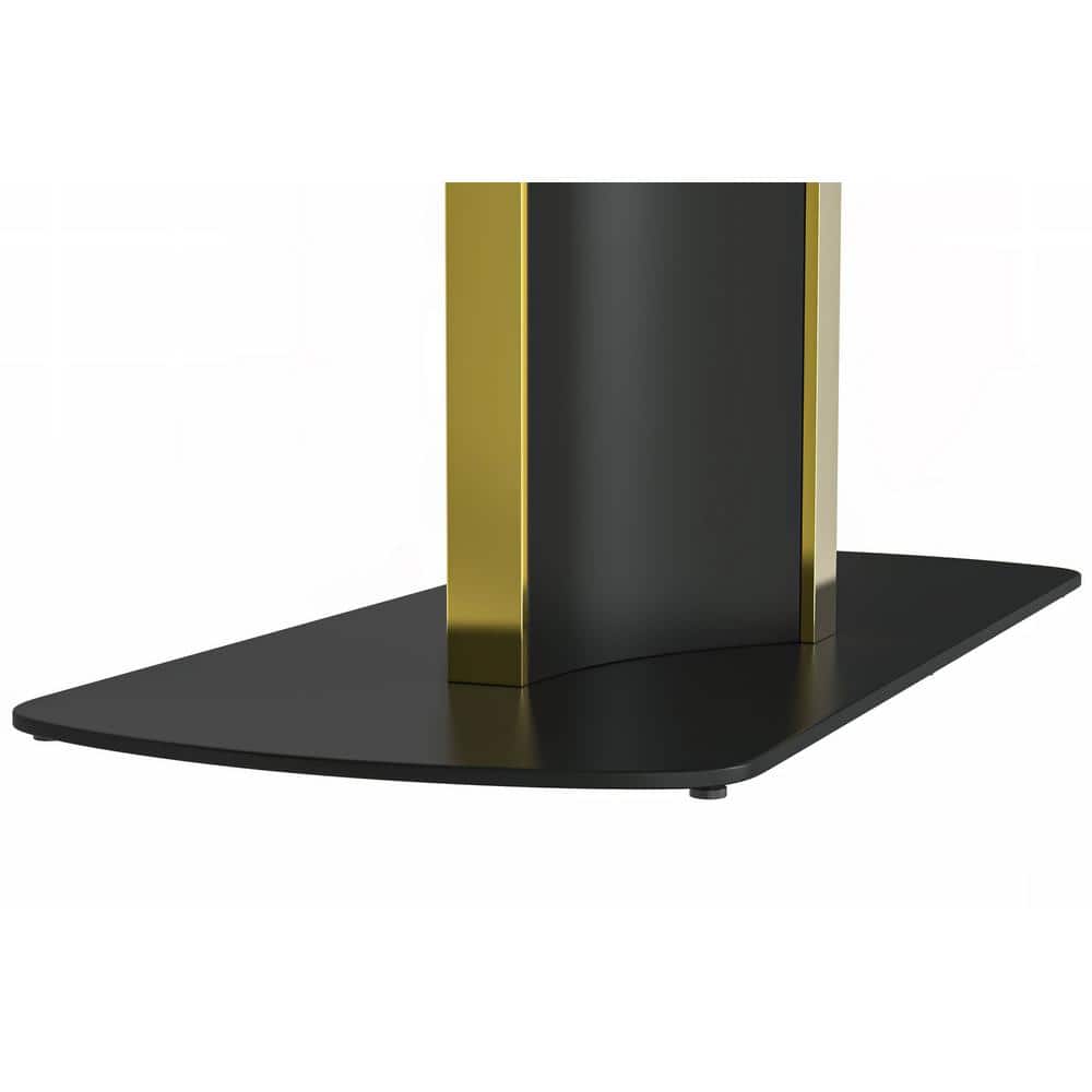 Sylva 71" Light Grey Glass Top Dining Table with Black and Gold Steel Base