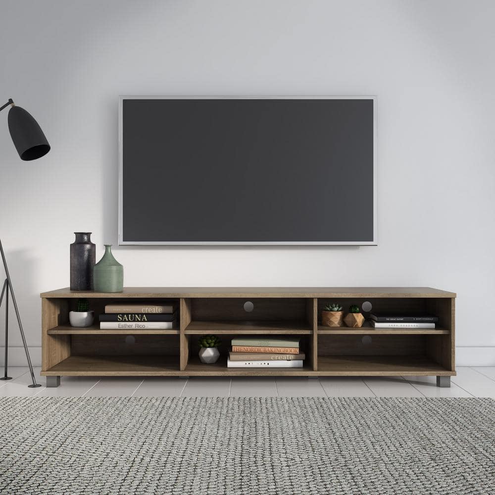 Brown Wood Grain TV Stand with Cabinet for 85" TVs