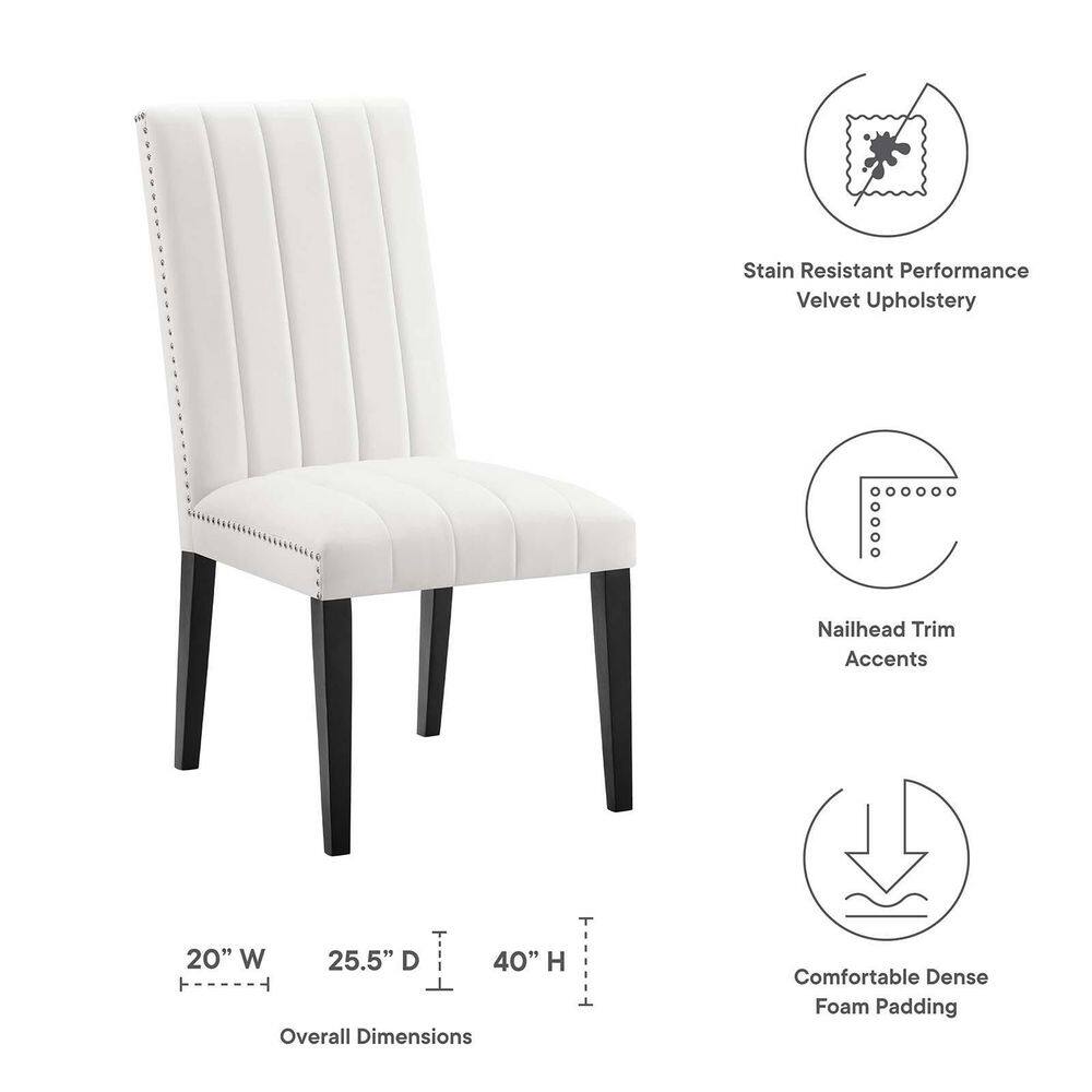 White Velvet Upholstered Parsons Side Chair Set with Wood Legs