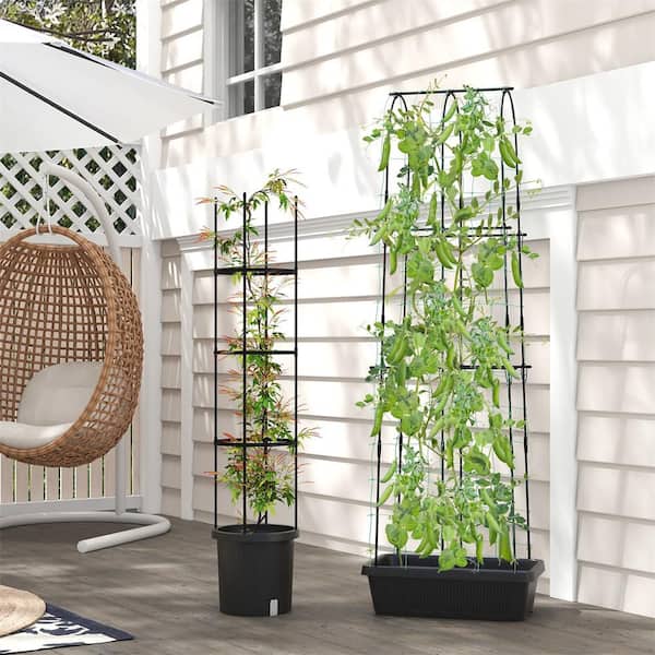 HONEY JOY Black Metal Garden Trellis 58.5 in. Tomato Cage 71 in
