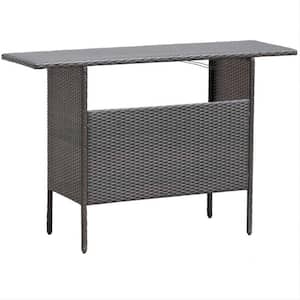 Brown Wicker Outdoor Bar with Counter Table Shelves