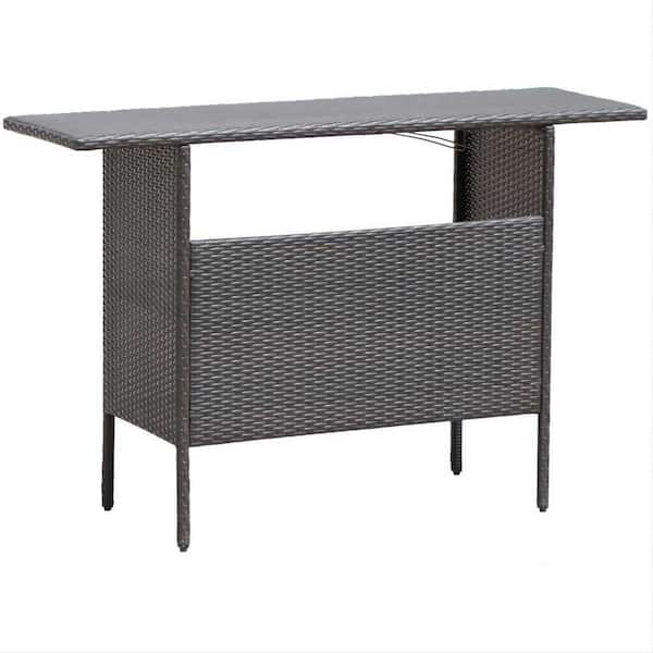 Alpulon Brown Wicker Outdoor Bar with Counter Table Shelves