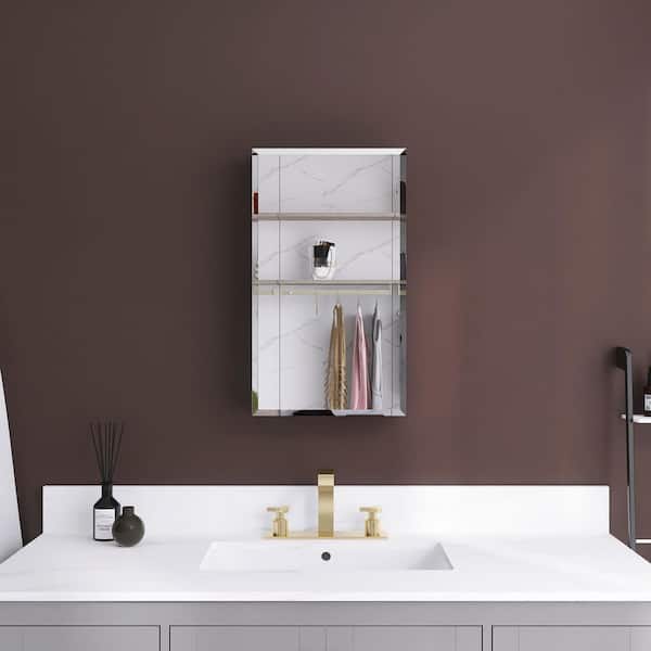 15 in. W x 26 in. H Rectangular Aluminum Medicine Cabinet with Mirror