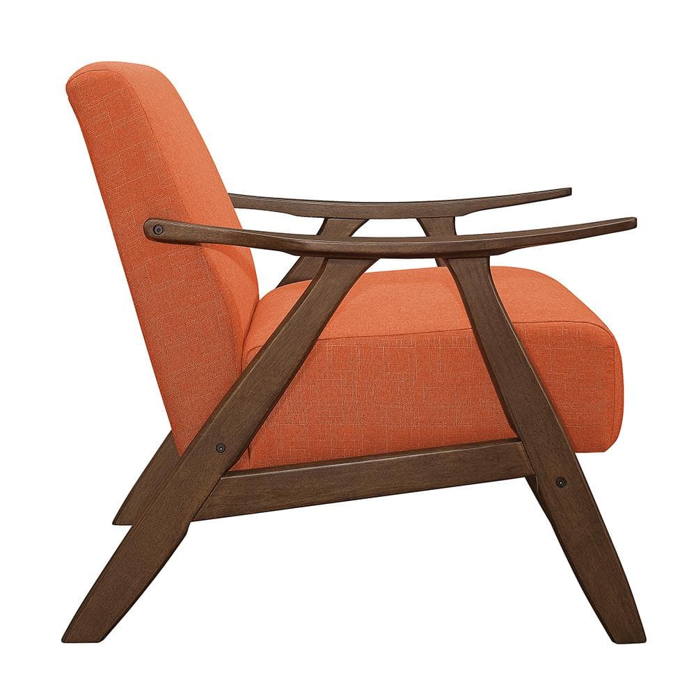 Damala 28.5" Orange Fabric Upholstered Accent Chair with Walnut Wood Frame