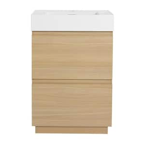 18 in. W x 24 in. D x 35 in. H 1-Sink Freestanding Bath Vanity in Oak with White Resin Top and 2-Drawers