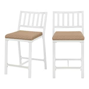 Mix and Match White Stationary Wicker Outdoor Dining Chair in Baige (2-Pack)