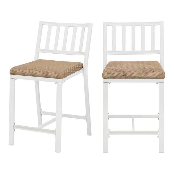 Hampton Bay Mix and Match White Stationary Wicker Outdoor Dining Chair in Baige (2-Pack)