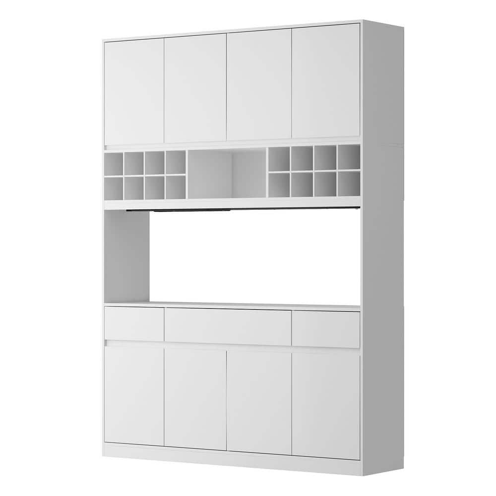 FUFU&GAGA 4-in-1 White Wood 63 in. W Kitchen Food Pantry Cabinet with ...