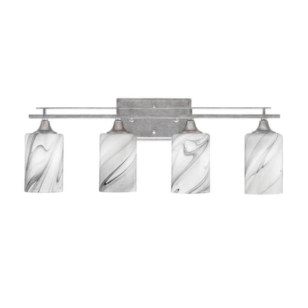 Unbranded Ontario 26.25 in. 4-Light Vanity Light Aged Silver Onyx Swirl Glass Shades