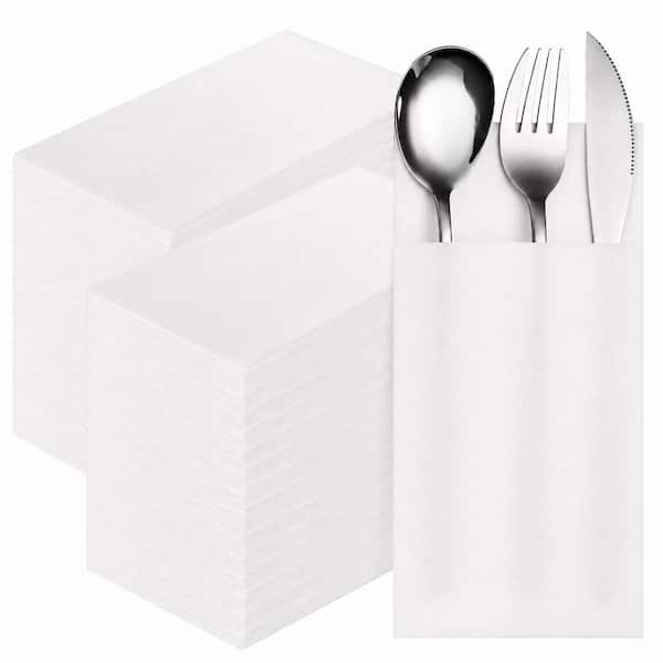 100-Piece Rose Gold Wedding Napkins with Built-In Flatware Pocket, Linen Feel