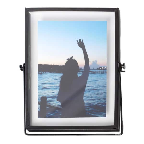 CROXXID Set Of 3 Black Floating Picture Frames - For 4x4, 4x6, 5x7 Photos, Tabletop Metal & Glass Display