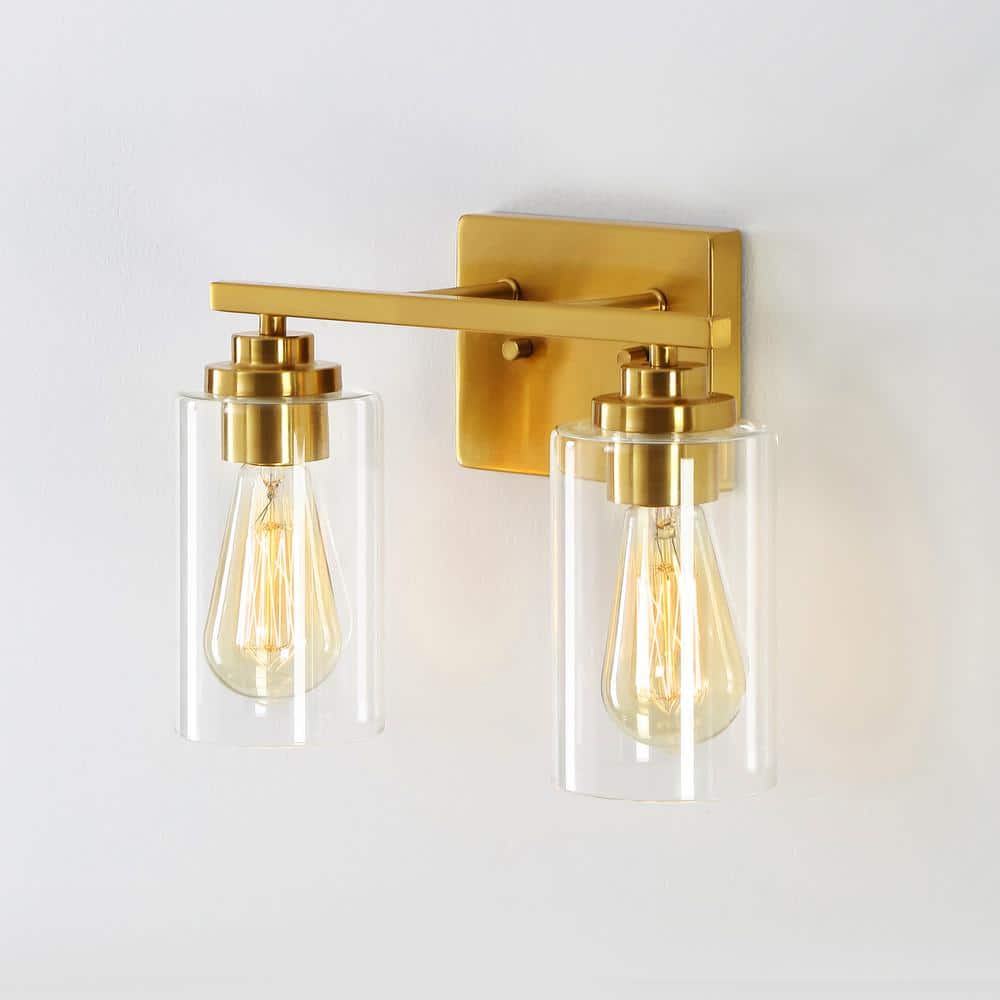 Antiqued Brass 2-Light Dimmable Cylinder Vanity Light