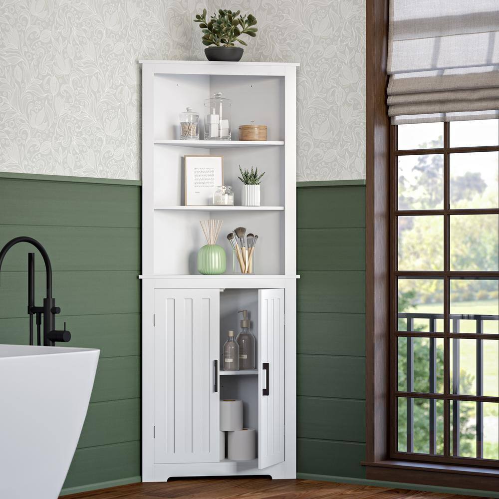 Monroe 24.69 in. W x 12.5 in. D x 63.81 in. H White Tall Corner Linen Cabinet Bathroom Cabinet Storage Organizer price history on PriceWatchPro