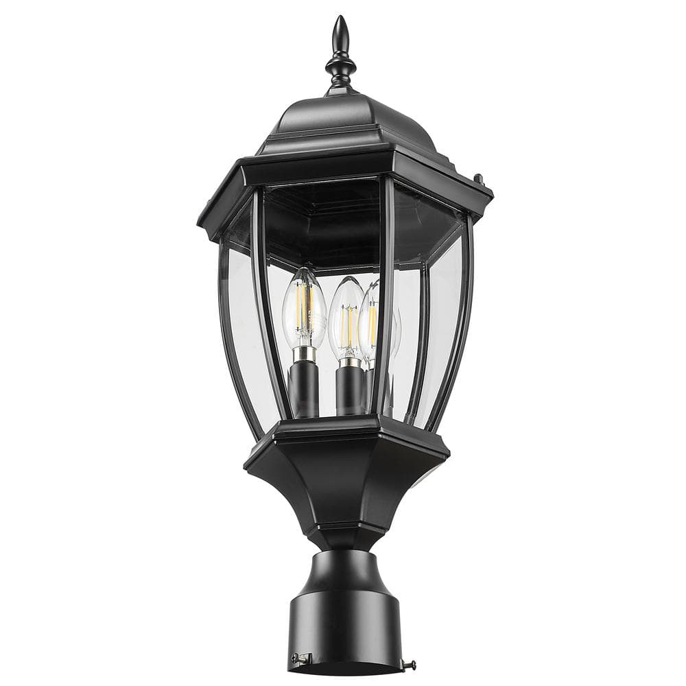 Wexford Matte Black 3-Light Outdoor Post Lantern with Beveled Glass