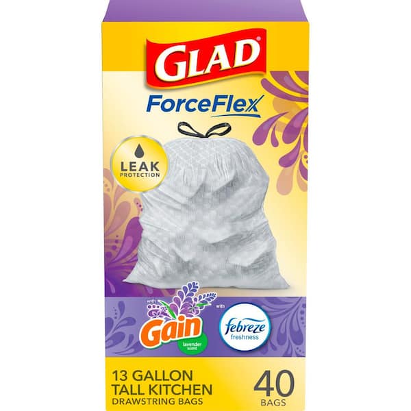 Glad 13 Gal. Tall Kitchen Drawstring Febreze Lavender Odor Shield Trash Bags (40-Count)