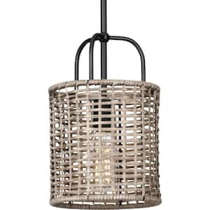 Lavelle Collection 8 in. 1-Light Natural Rattan Textured Black Global Mini-Pendant Kitchen Light