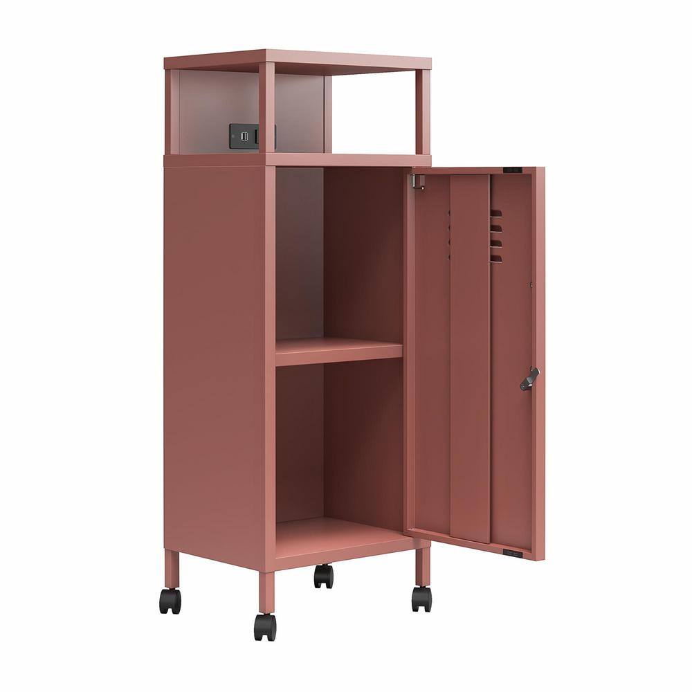 Dusty Rose Metal Locker-Style Rolling Storage Cart