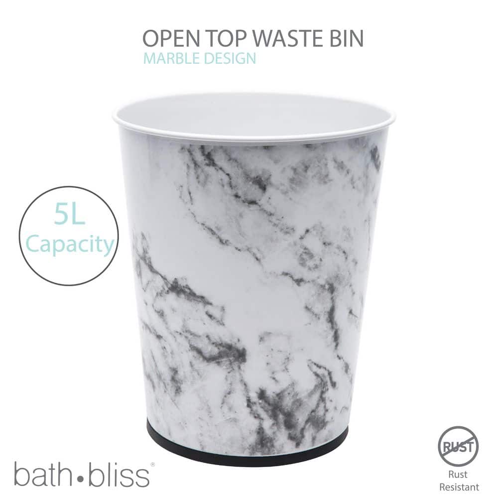White Marble Stainless Steel Open Top Waste Basket