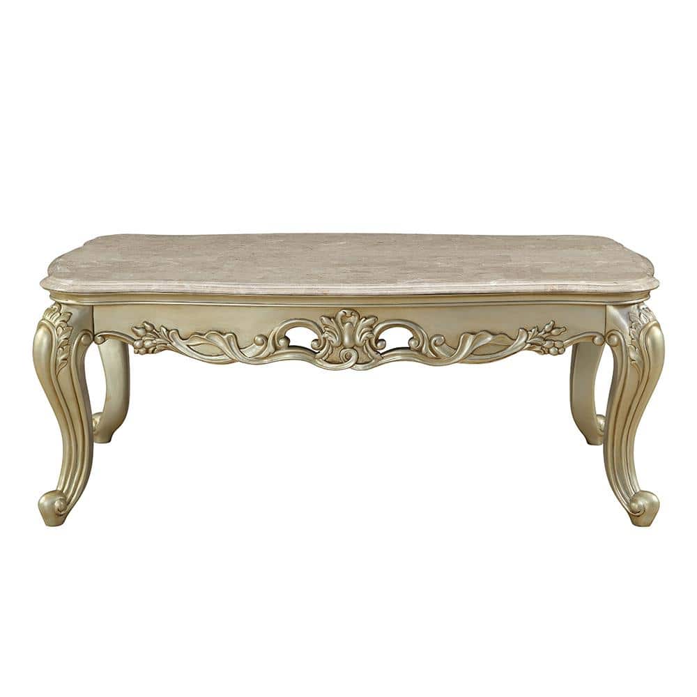 Gorsedd Rectangular Marble Top Antique White Coffee Table