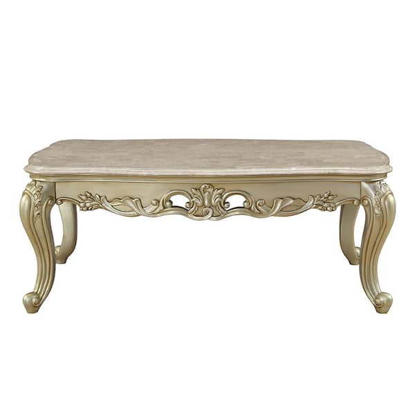 Acme Furniture Gorsedd Marble and Antique White Coffee Table