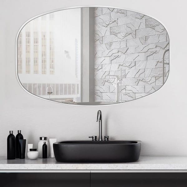Sxiawe 30 in. W x 48 in. H Silver Oval Wall Mounted Aluminum Alloy Bathroom Mirror Decorative Mirror