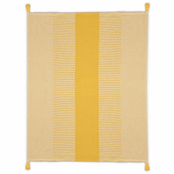 HomeRoots Charlie Yellow Striped Cotton Throw Blanket